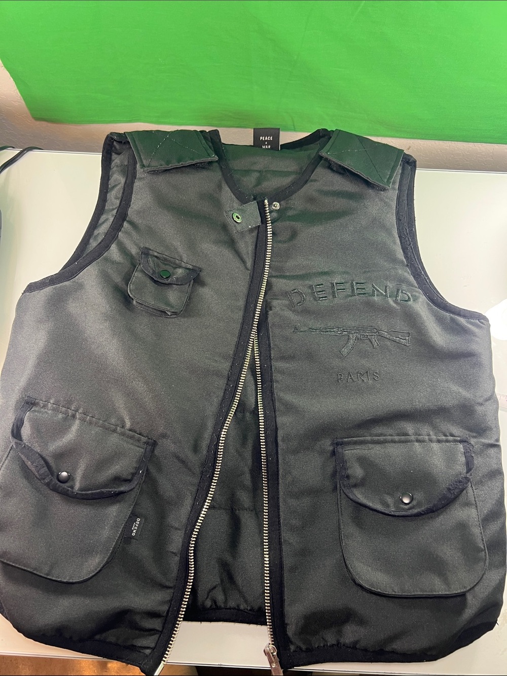 Peace Was Black Utility Vest with Embroidered 'Defend' Detail